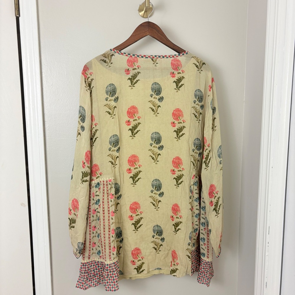 Soft Surroundings Tunic Top Womens 2X Yellow Floral Embroidered Boho Chiffon - Picture 10 of 13
